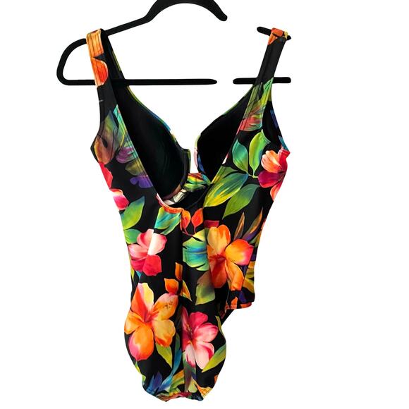 Miracalsuit Tropical Black Floral Print One Piece Suit SZ 12 - Picture 2 of 7